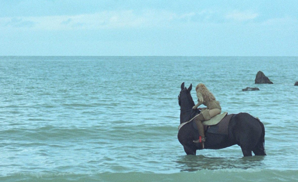 Jane Fonda rides a horse into the sea in Vadim's section of "Spirits of the Dead"