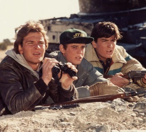 A screen grab of teenagers going to war in the film Red Dawn