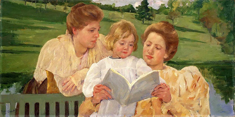 Family Group Reading Painting by Mary Stevenson Cassatt - Pixels