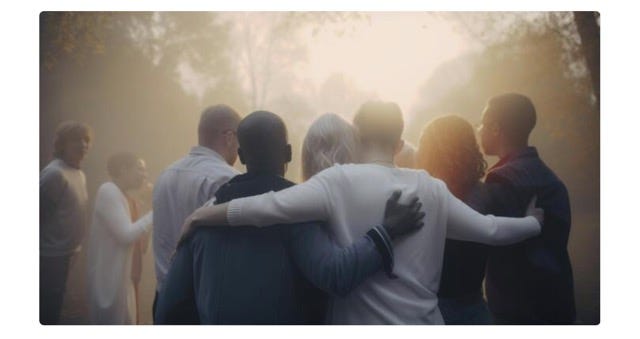 A group of people hugging

Description automatically generated