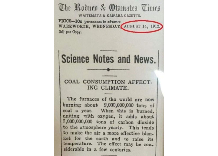 This 1912 newspaper clipping demonstrates that scientists have understood the link between carbon emissions and climate change for over a century. Yet, despite the warnings, industries—including animal agriculture—have only accelerated environmental destruction.