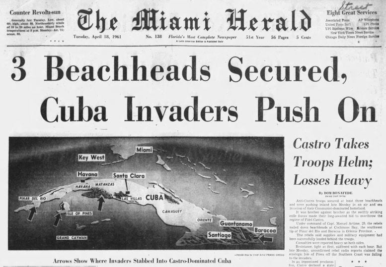 Front page of the Miami Herald on April 18, 1961.
