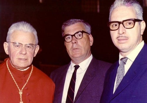 Joseph Cardijn with Vatican II lay auditors Pat Keegan (World Movement of Christian Workers) and Bartolo Perez (International YCW)