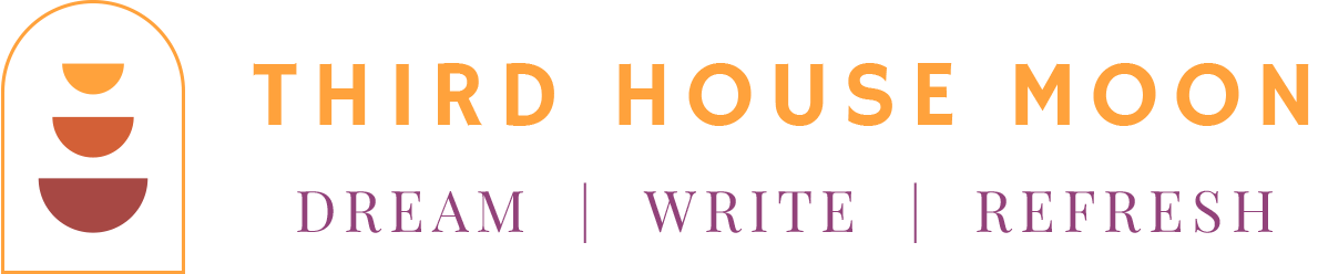 Third House Moon Logo with orange and red motif and tagline: Dream, Write, Refresh.