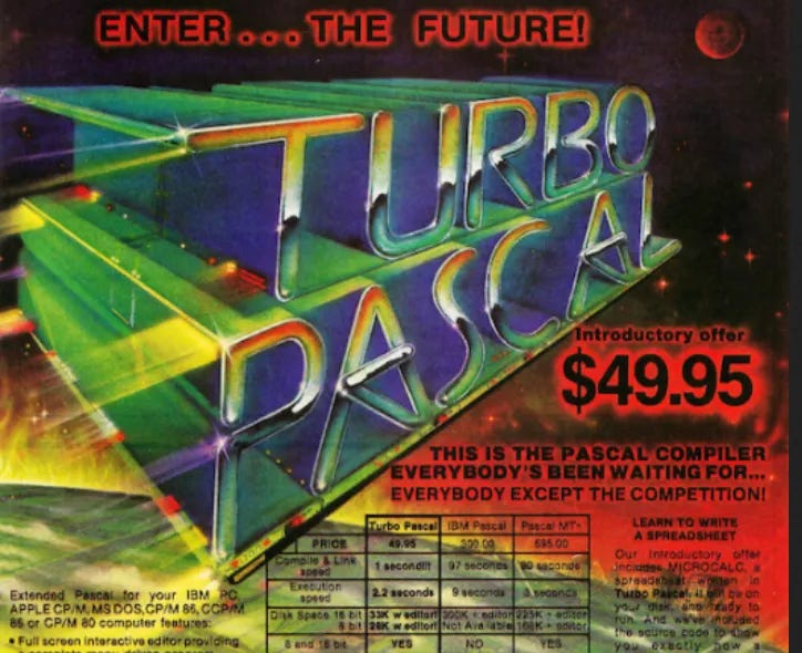 Ad for the Turbo Pascal compiler