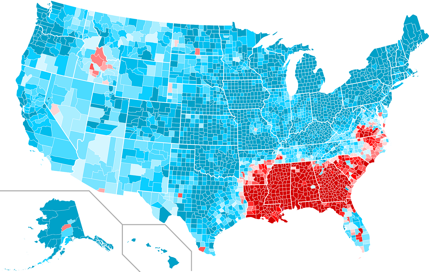 County swing from 1960 to 1964