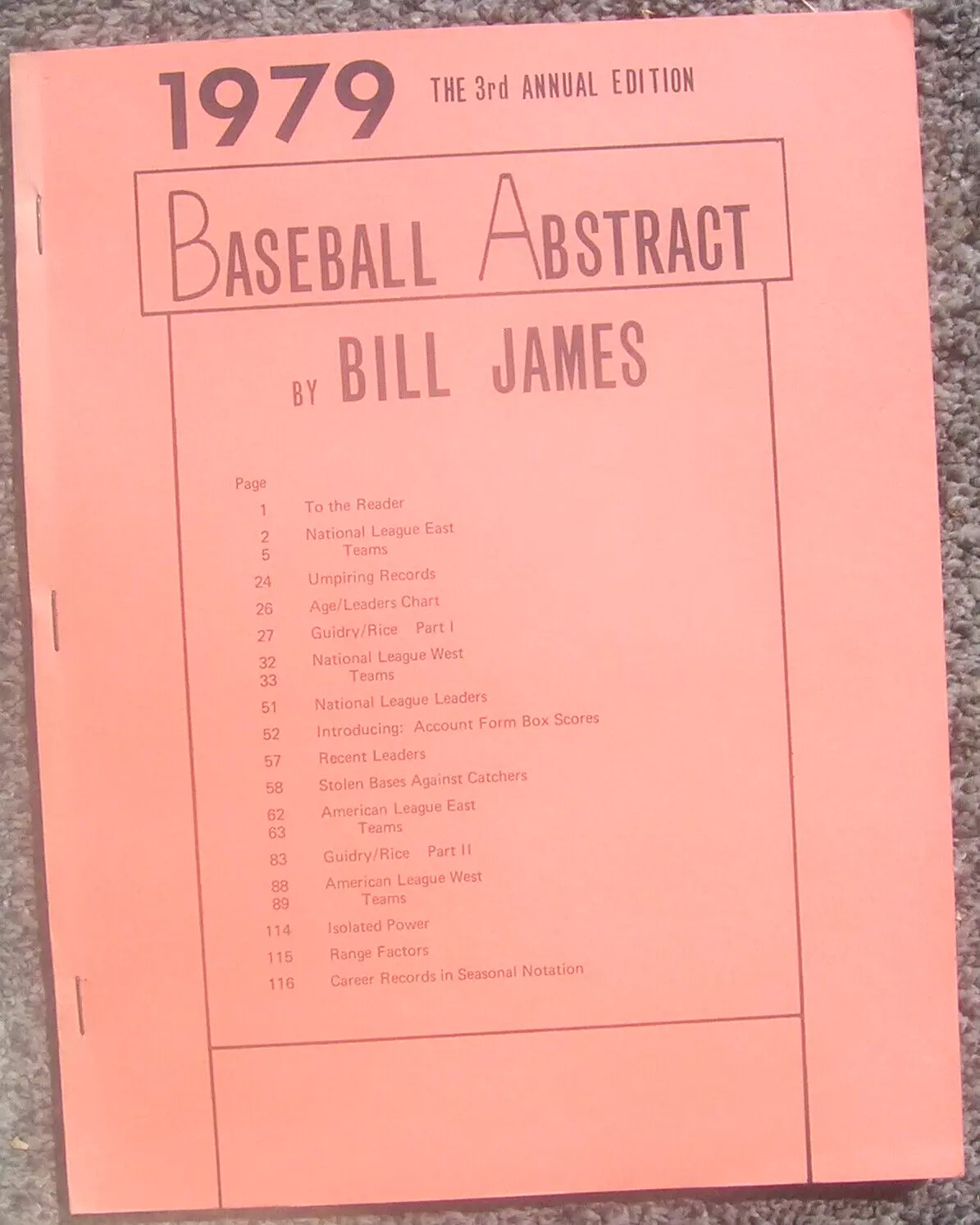 RARE 1979 3RD ANNUAL  EDITION OF BASEBALL ABSTRACT BY BILL JAMES-FIRST PRINTING - Picture 1 of 2