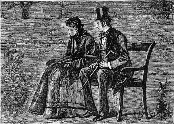 We sat down on a bench that was near" — F. A. Fraser's thirtieth  illustration for Dickens's "Great Expectations" (1876)