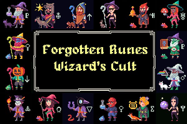 Pixelated Wizards from the Forgotten Runes Wizard's Cult