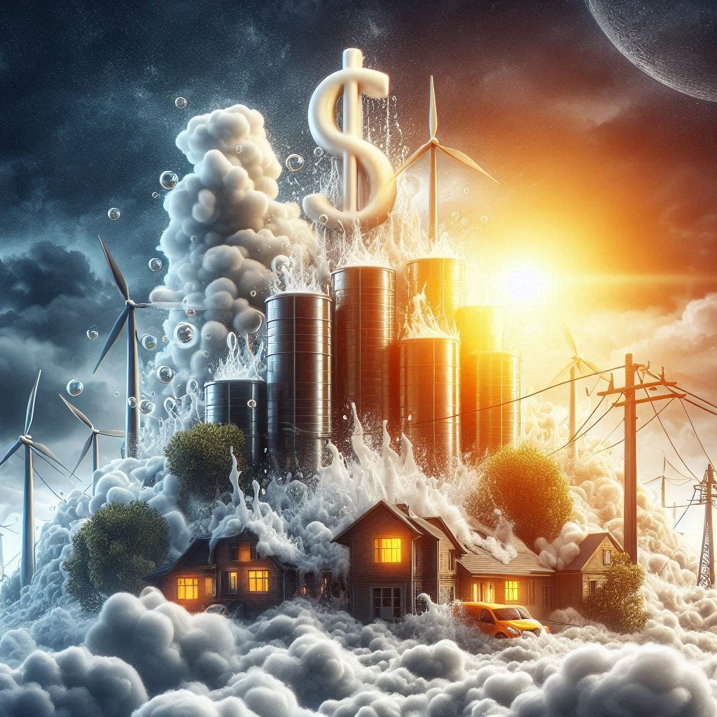 una imagen realista pero muy imaginativa que simbolice que los precios de la energía van a subir como la espuma