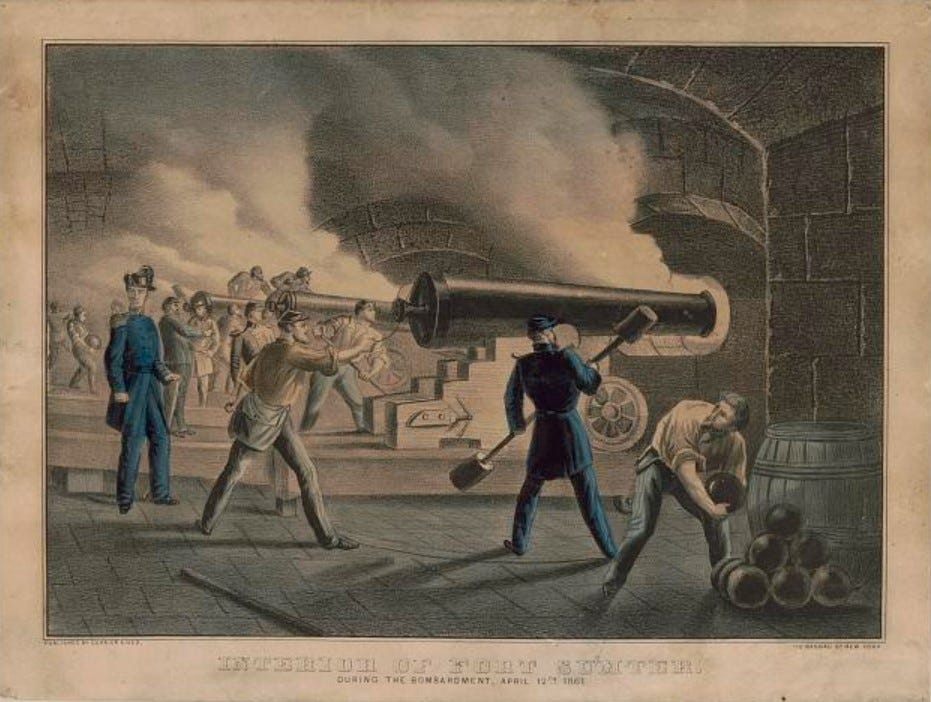 Interior of Fort Sumter during the bombardment (Currier & Ives print)