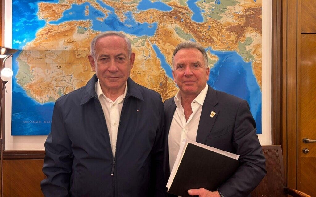 Prime Minister Benjamin Netanyahu (left) meets US President-elect Donald Trump's Mideast envoy Steve Witkoff at his office in Jerusalem, January 11, 2025. (Prime Minister's Office Spokesperson)