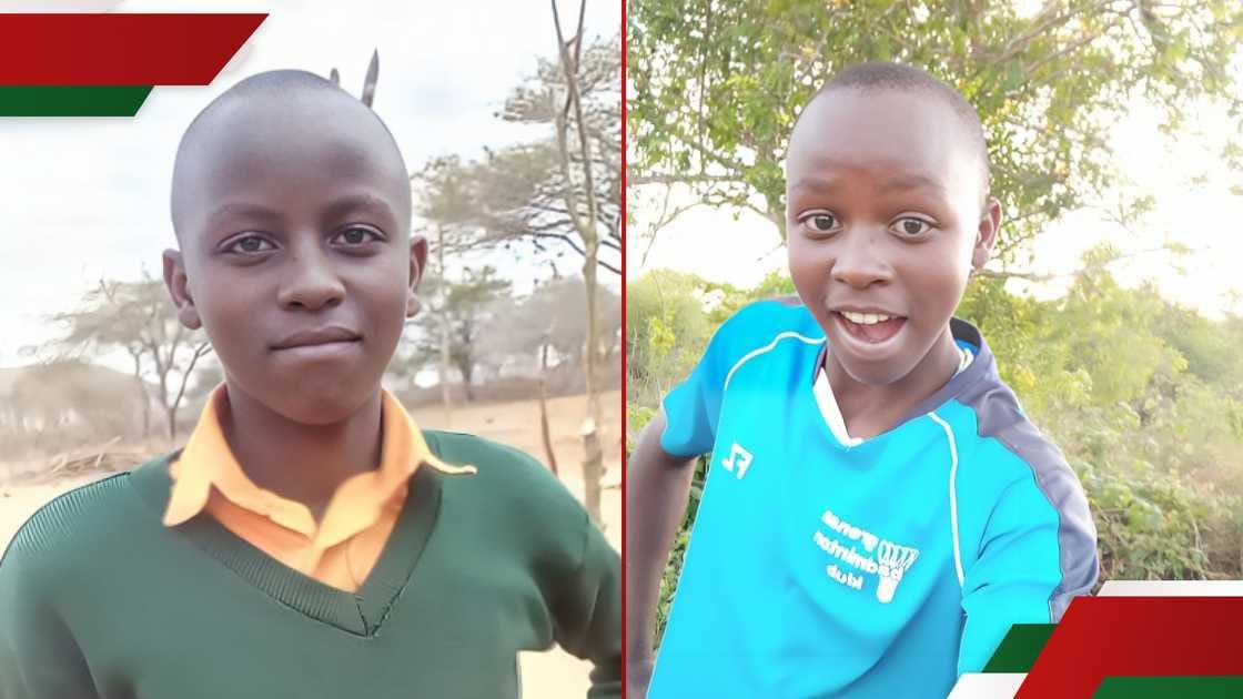 Cornelius Maundu Musyoka in his school uniform (l). Musyoka makes a funny face while taking a photo (r).