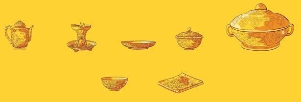 Các bữa ăn của các hoàng đế nhà Thanh được phục vụ trên các món ăn bằng vàng hoặc đồ sứ đặc biệt.
