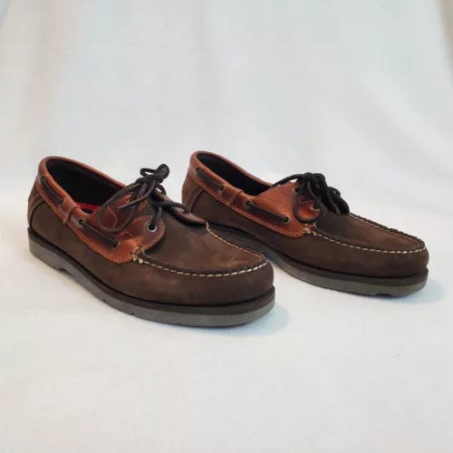 Vintage Sperry Top Sider Boat Deck Shoes Loafers Size 10.5 M Black Brown Leather - Picture 1 of 10