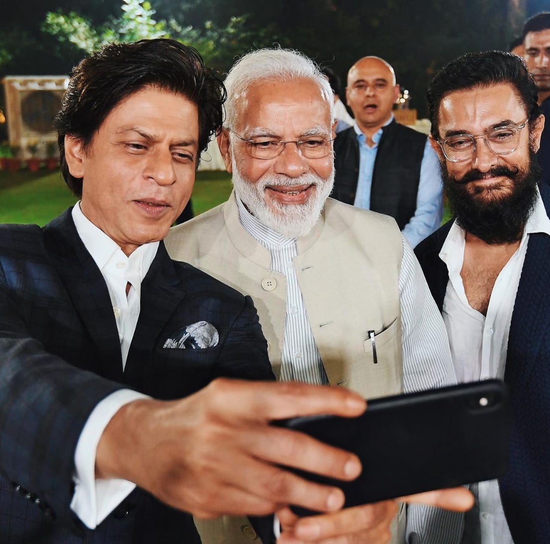 Shah Rukh Khan and Aamir Khan take a selfie with Prime Minister Narendra Modi in Oct. 2019. Photo: Instagram/narendramodi