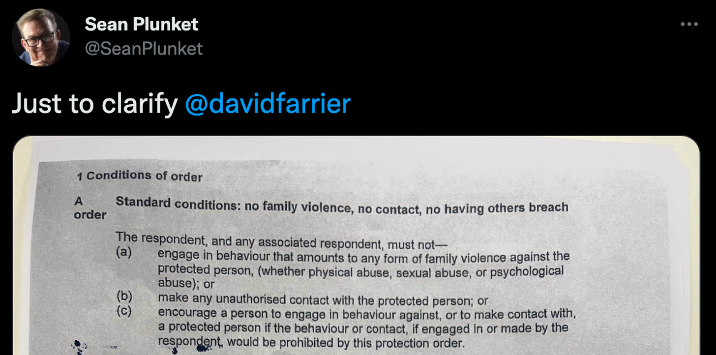 Sean tweets again: "Just to clarify @davidfarrier" with a copy of the order