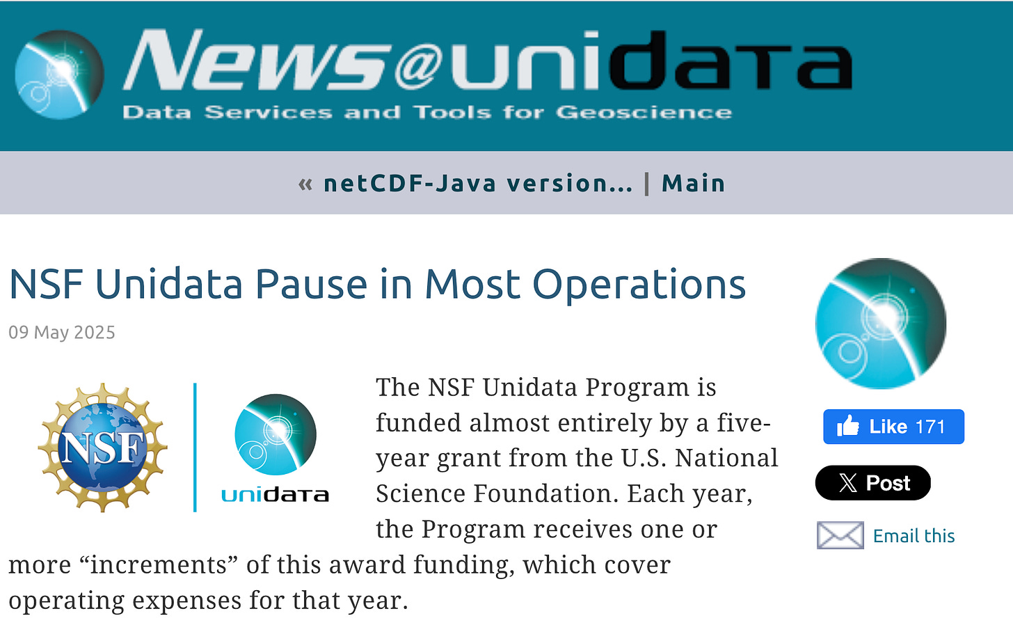 NSF Unidata shutdown 