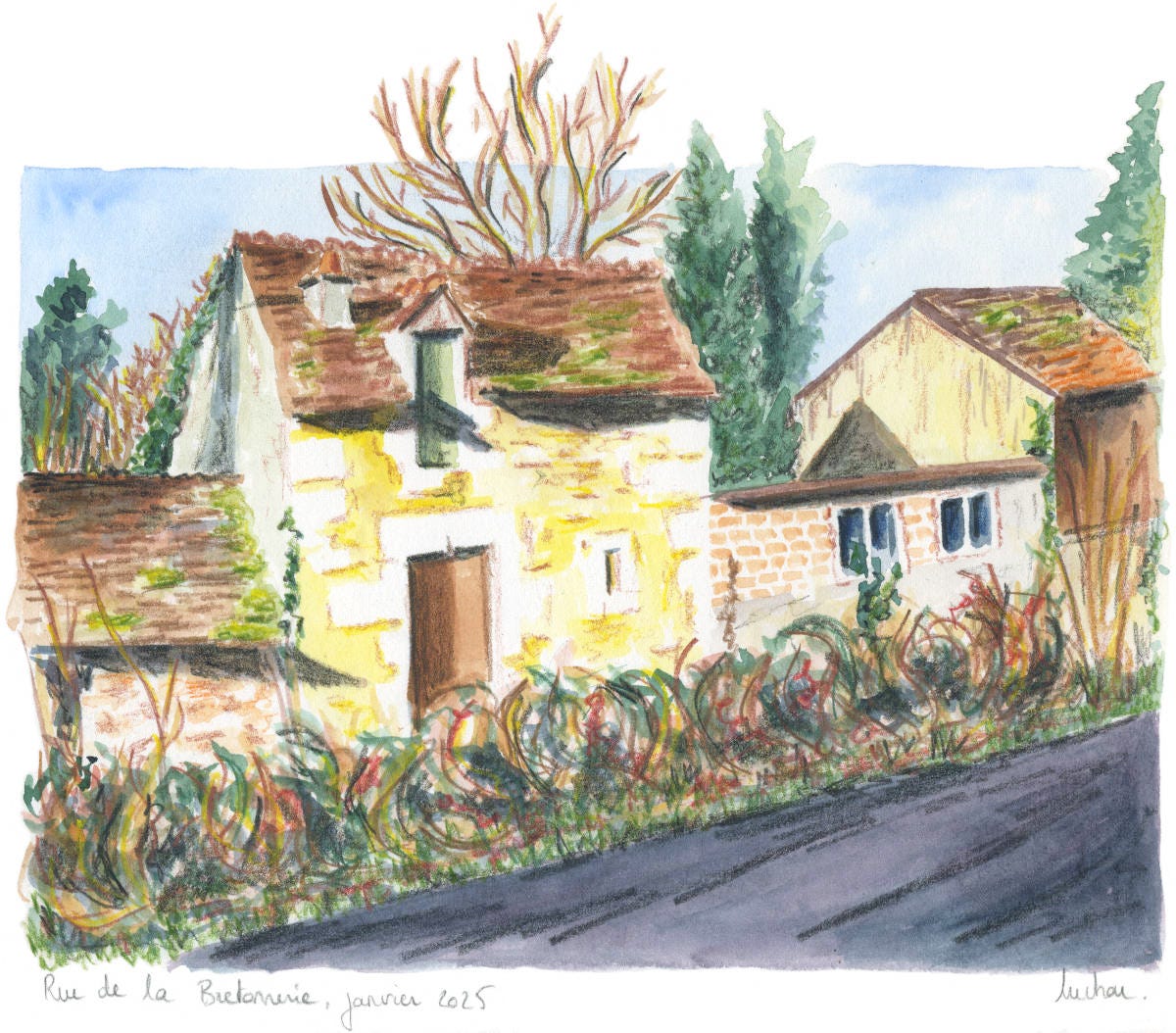 illustration en couleurs d'une maison abandonnée dans le Perche