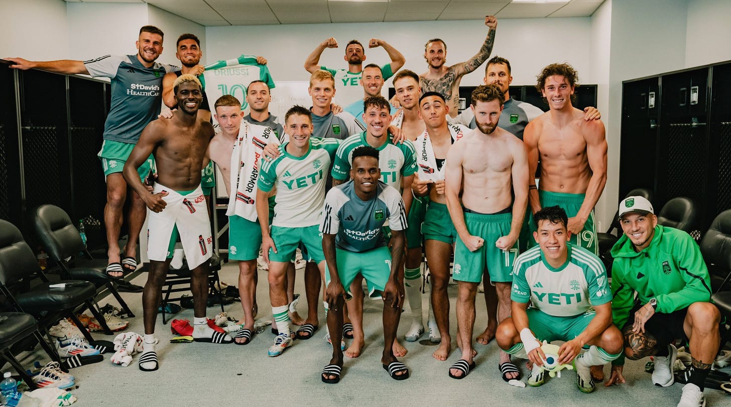 Austin FC team photo after away win in Minnesota