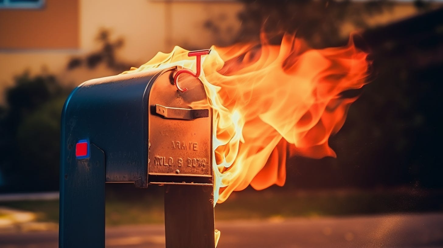 a mailbox on fire
