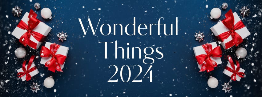 Wrapped presents bracketing the phrase Wonderful Things 2024