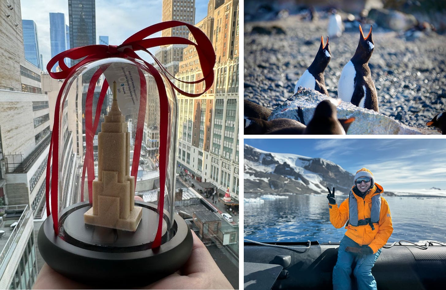 An ornament made of captured CO2 from the Empire State Building and photos from Antarctica