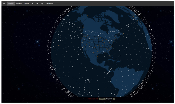 A model of Starlink satellite deployment from https://satellitemap.space/