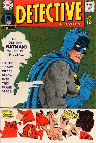 Cover of Detective Comics #367 - Picture of Batman as a jigsaw puzzle