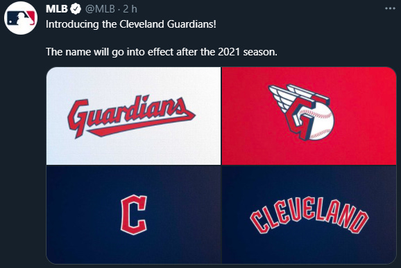 O Cleveland Indians oficializa novo nome da franquia, agora Cleveland Guardians