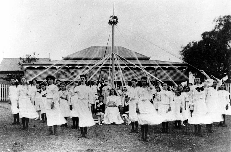 File:School children performing the Maypole dance at Ravenswood, Queensland, ca.1906 (8711503443).jpg