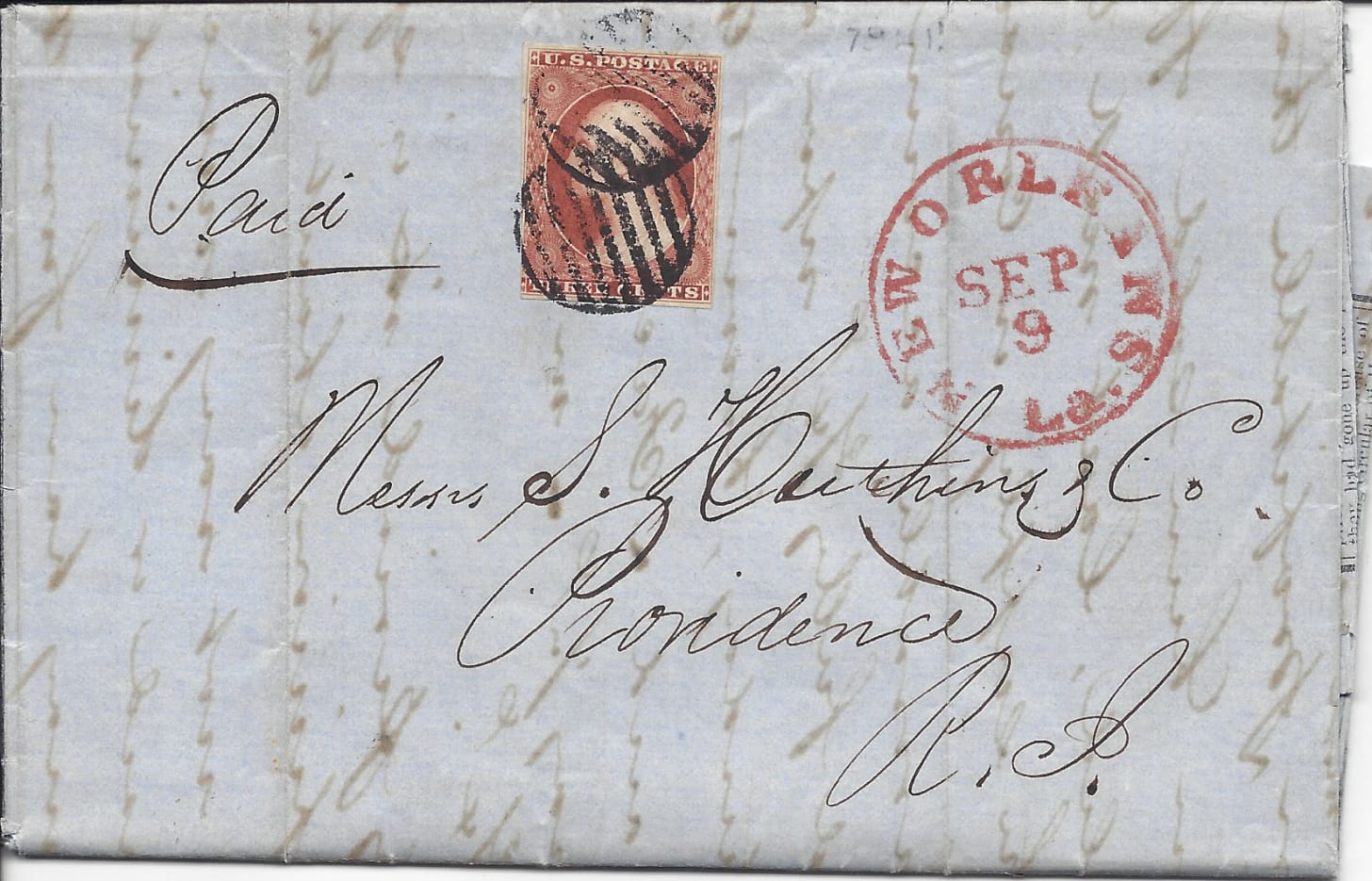 1851 folded letter from New Orleans to Providence, Rhode Island