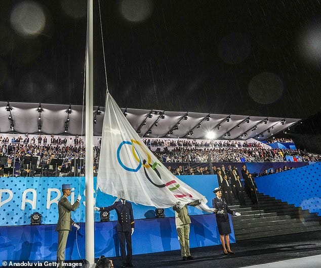 The Olympic flag was raised upside down in a more obvious failure