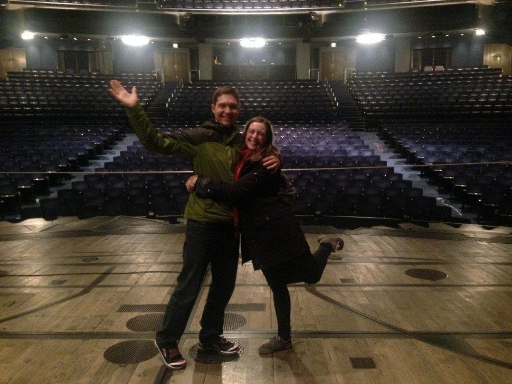 Backstage at the Broadway performance of Wicked with a cast member. Thanks for the tour Betsy!