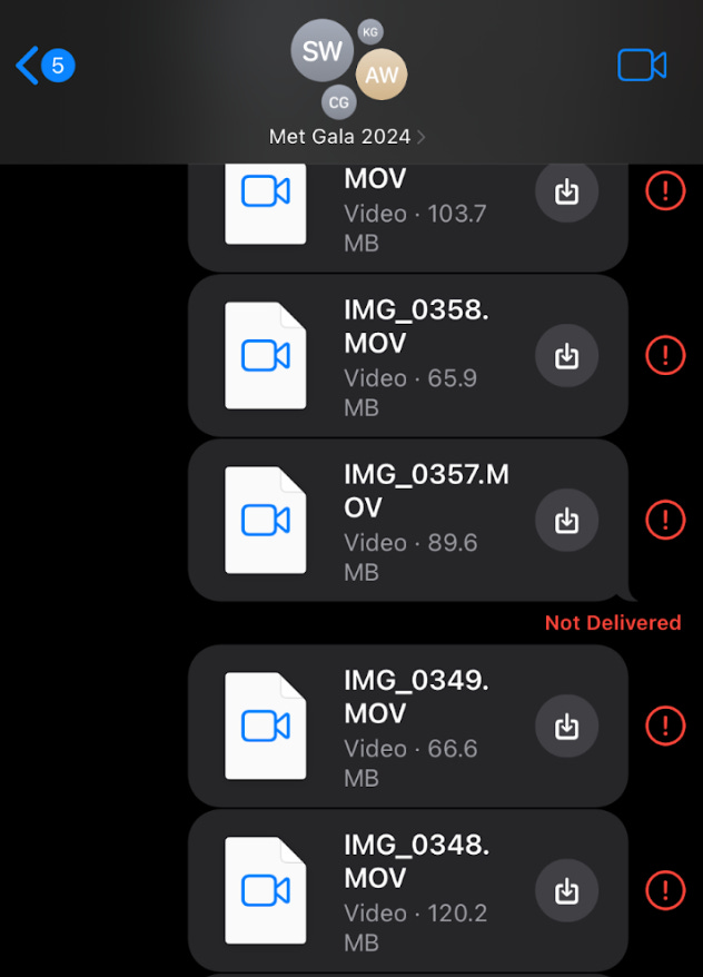 Photo of a bunch of movies being unable to send because there is no service