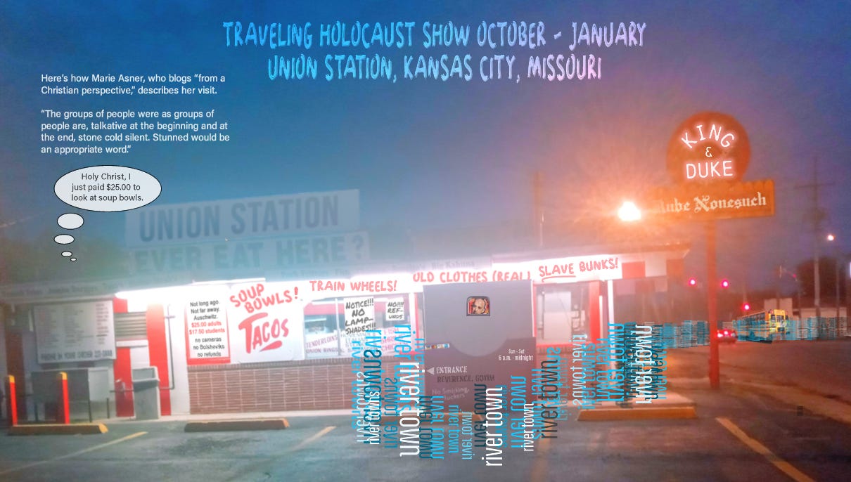 Traveling Holocaust show meme by Craig Nelsen poking fun at an obvious grift