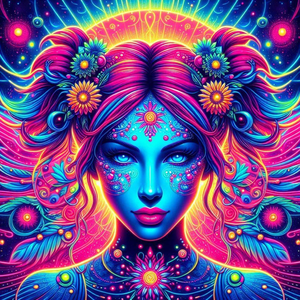 solarpunk 毛主席 vibrant vivid neon colors  beautiful solarpunk lovely