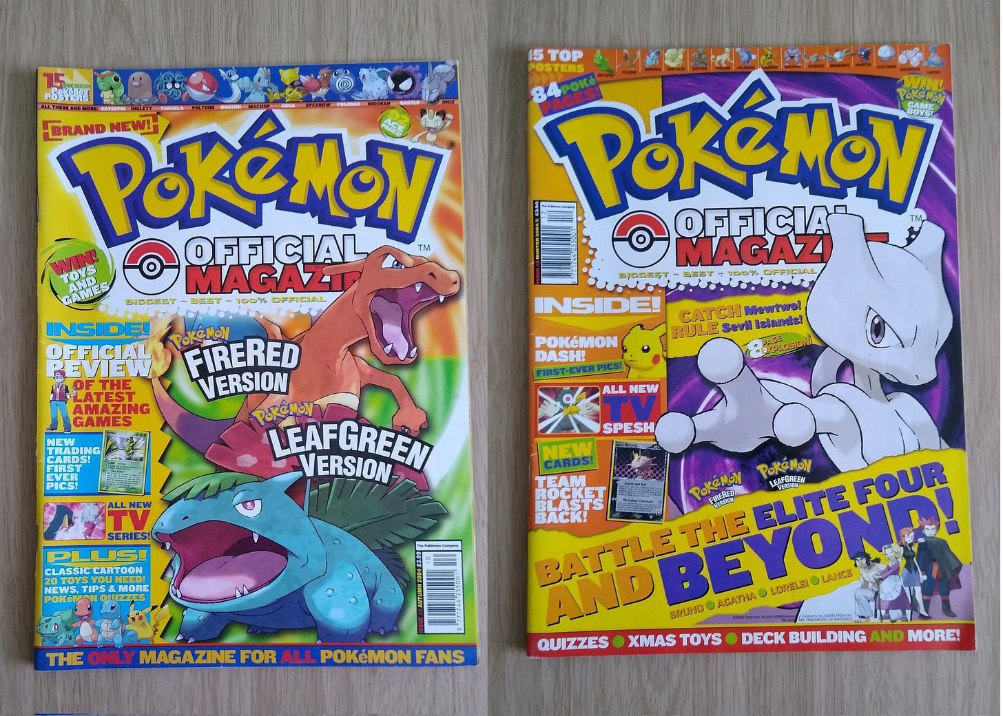 The two copies of Pokémon Official Magazine released in the United Kingdom in the Autumn and Winter of 2004