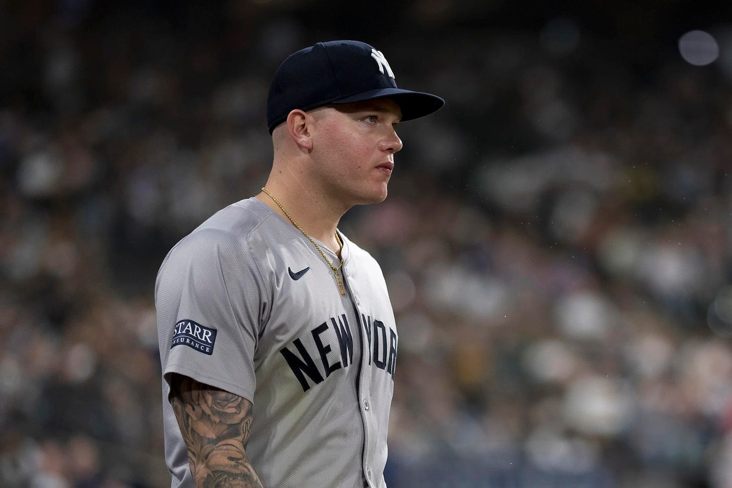 CHICAGO, ILLINOIS - AUGUST 12: Alex Verdugo of the New York Yankees takes the field in a game against the Chicago White Sox at Guaranteed Rate Field on August 12, 2024 in Chicago, Illinois. (Photo by Matt Dirksen/Getty Images)