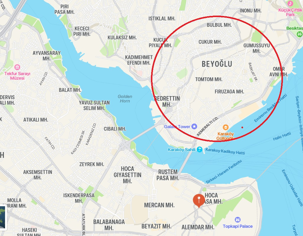 Map showing the location of Beyoglu