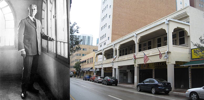 Cover: Portrait of E.A. Waddell combined with a photo of the Waddell Building at 30 North Miami Avenue in downtown Miami.