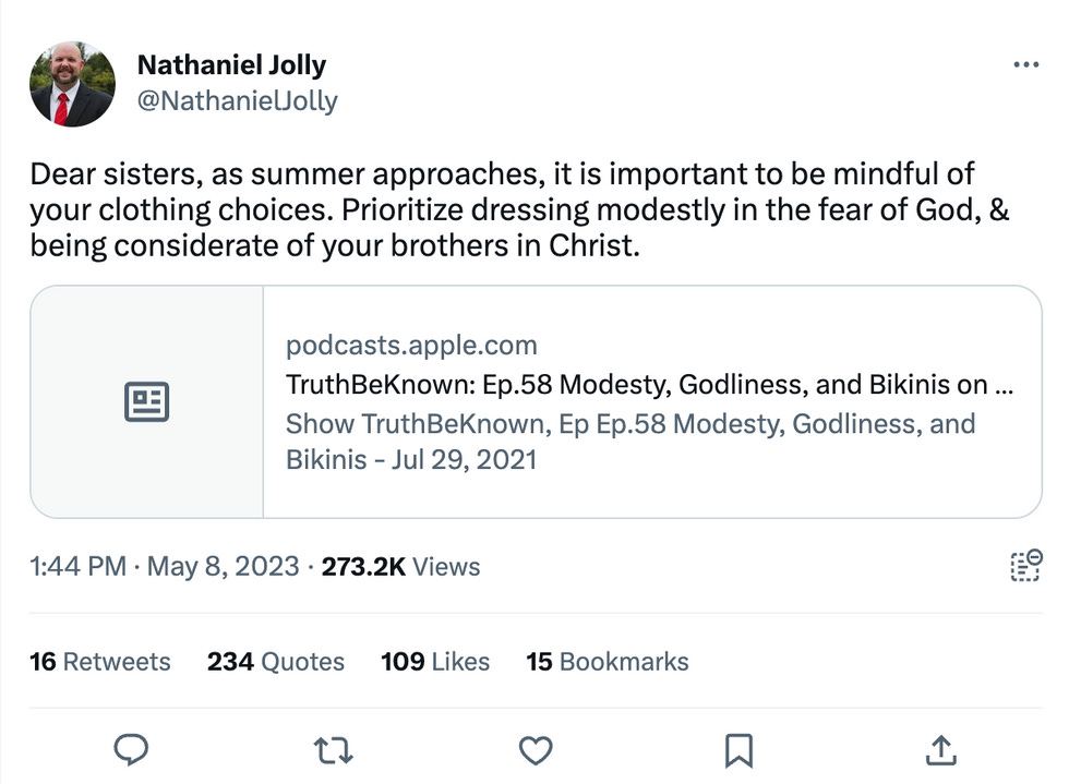  Dear sisters, as summer approaches, it is important to be mindful of your clothing choices. Prioritize dressing modestly in the fear of God, & being considerate of your brothers in Christ.