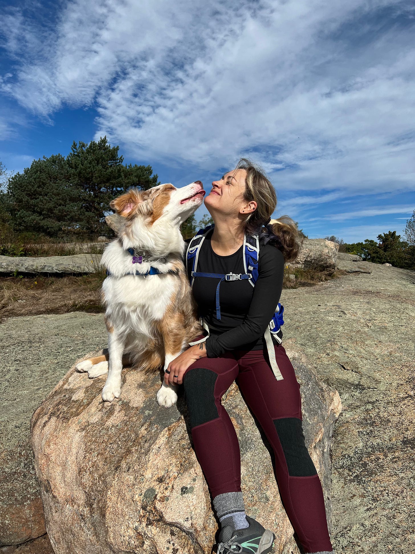 a dog licking a woman's face