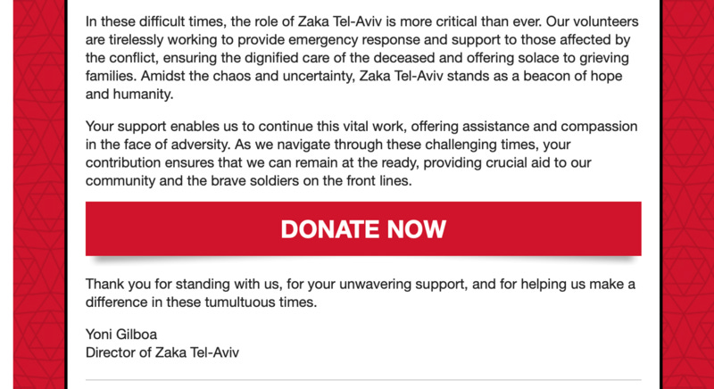A screenshot of an email from ZAKA