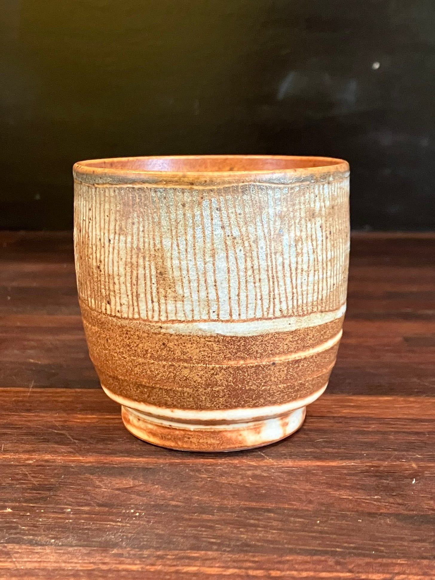 ceramic cup, anxiety cup edition, fired in the gas kiln, reduction, with yellow salt glaze over mason stains