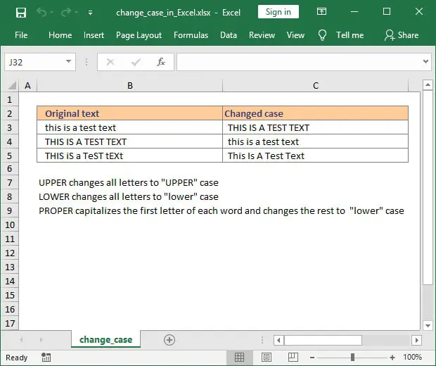 Change to UPPER, lower, Proper case