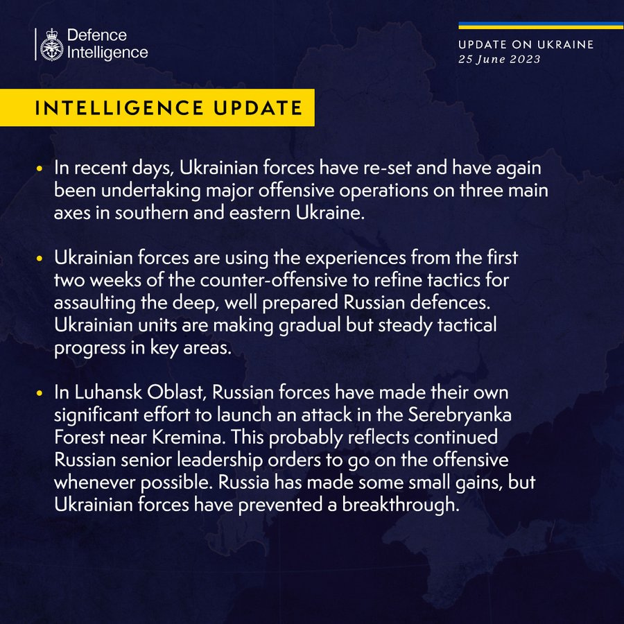 Latest Defence Intelligence update on the situation in Ukraine - 25 June 2023