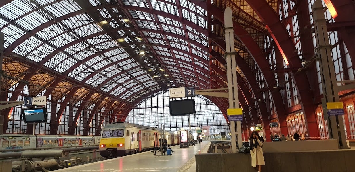 Shot of trains at the platform at Antwerp train station