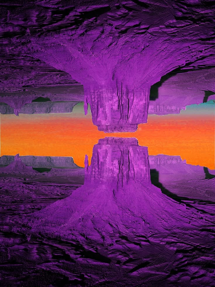 This may contain: an image of the inside of a cave that looks like it has been painted purple and orange