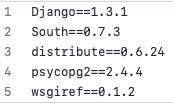 A short requirements.txt file from a Django 1.3 project.